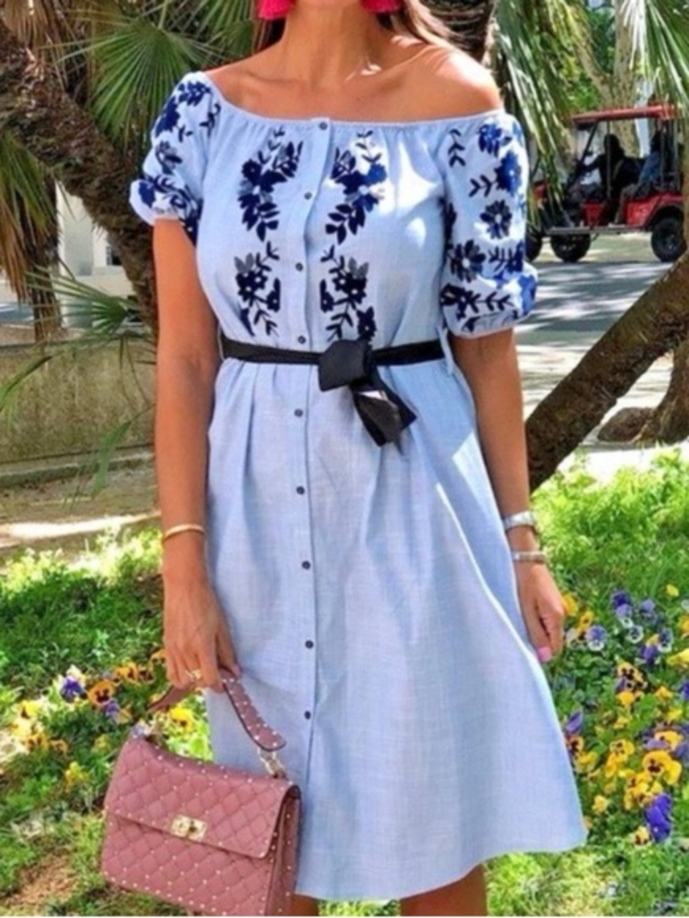 Zara Blue Floral Embroidered Dress known for being worn by Kate Middleton.  XS